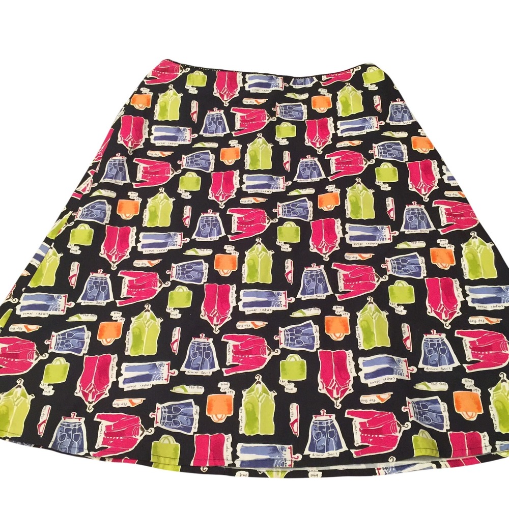 Valerie Stevens Casual Novelty Print A-Line Skirt Black Multi Clothing Print 8